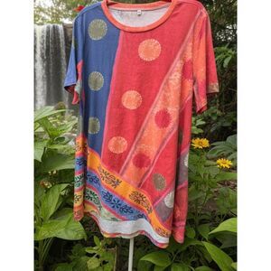 Red Geometric Print Casual Beach Dress Coverup | Bold Cape Cod Resort Wear XL